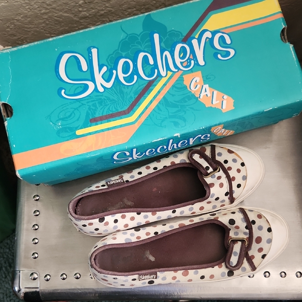 Skechers Kids' Polka Dot Slip-On Shoes - Brown and White